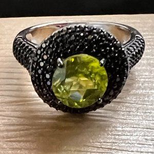 JTV 925 Sterling CN FZN Green Quartz Marcasite Ring Size 8
